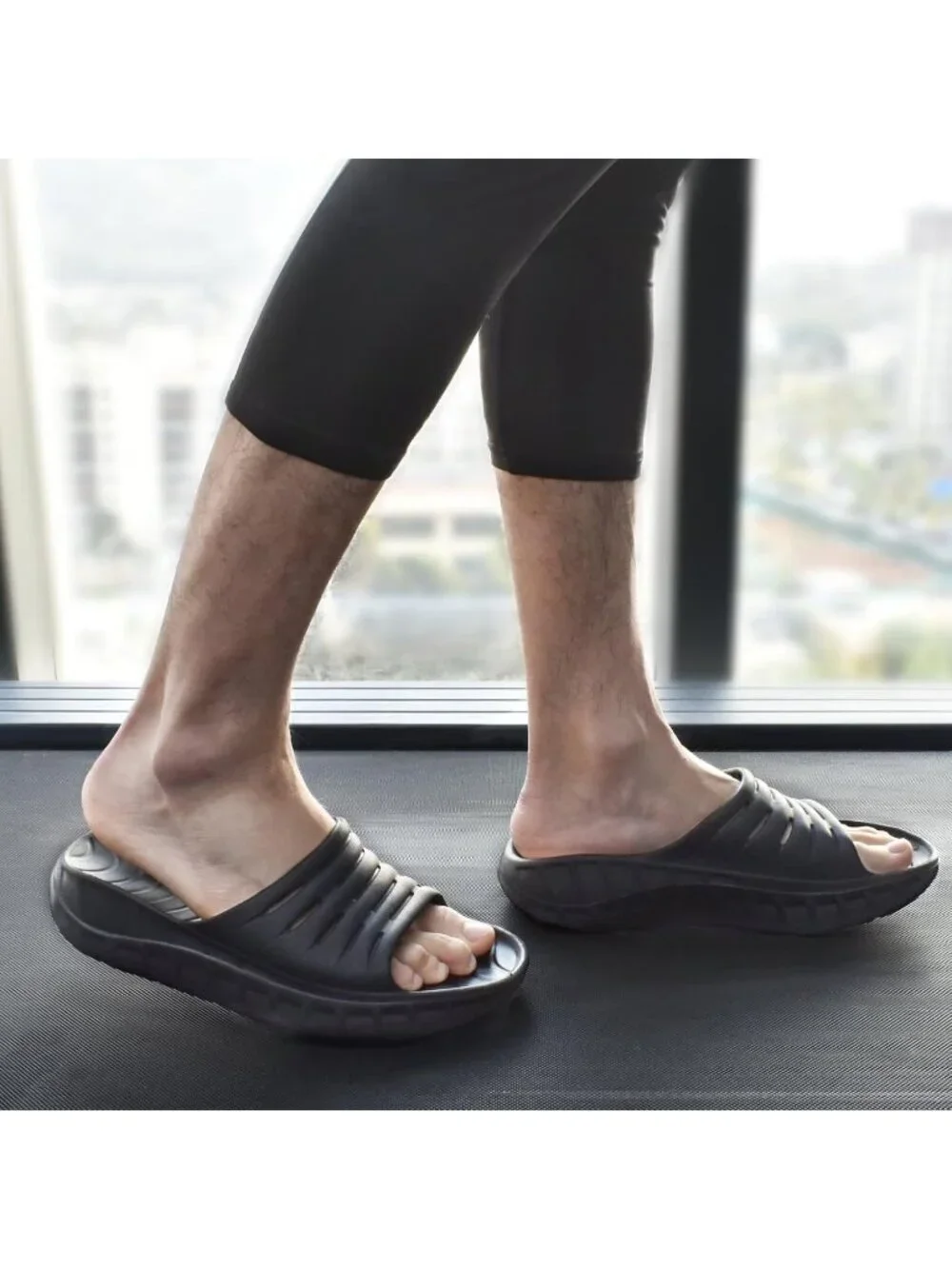 Men's Black Sandals Orthotic Arch Support Open Toe Sport Slides Thick Cushion